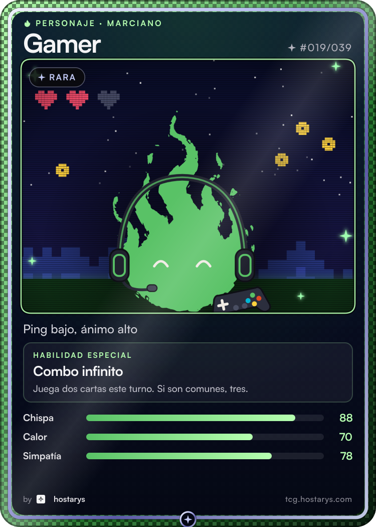 Carta de personaje Marciano Gamer, rara, #019/039