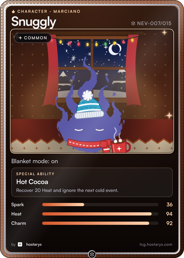 Snuggly Marciano card, common character, NEV-007/015 (Stellar Snowfall)