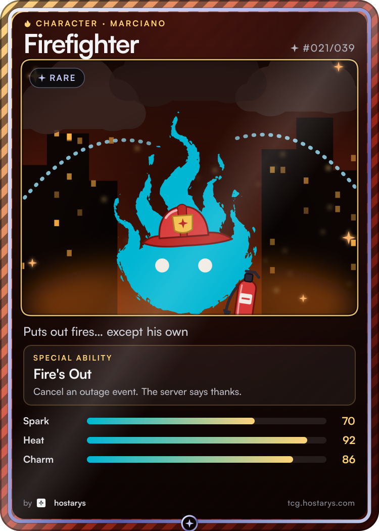 Firefighter Marciano card, rare character, #021/039