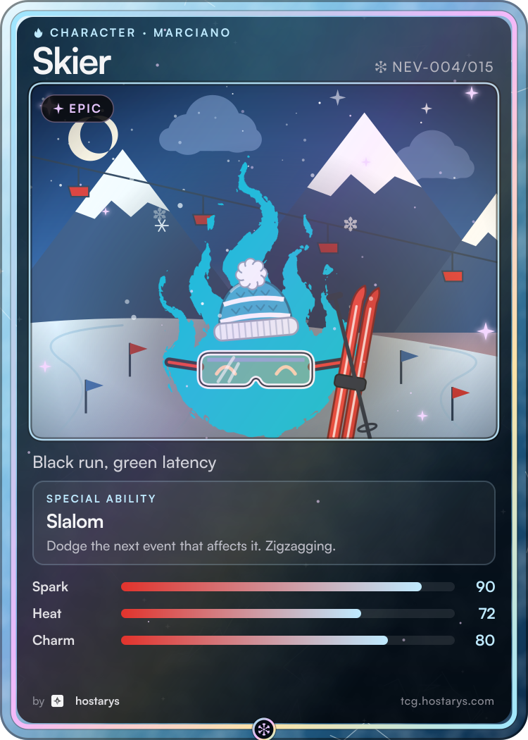 Skier Marciano card, epic character, NEV-004/015 (Stellar Snowfall)