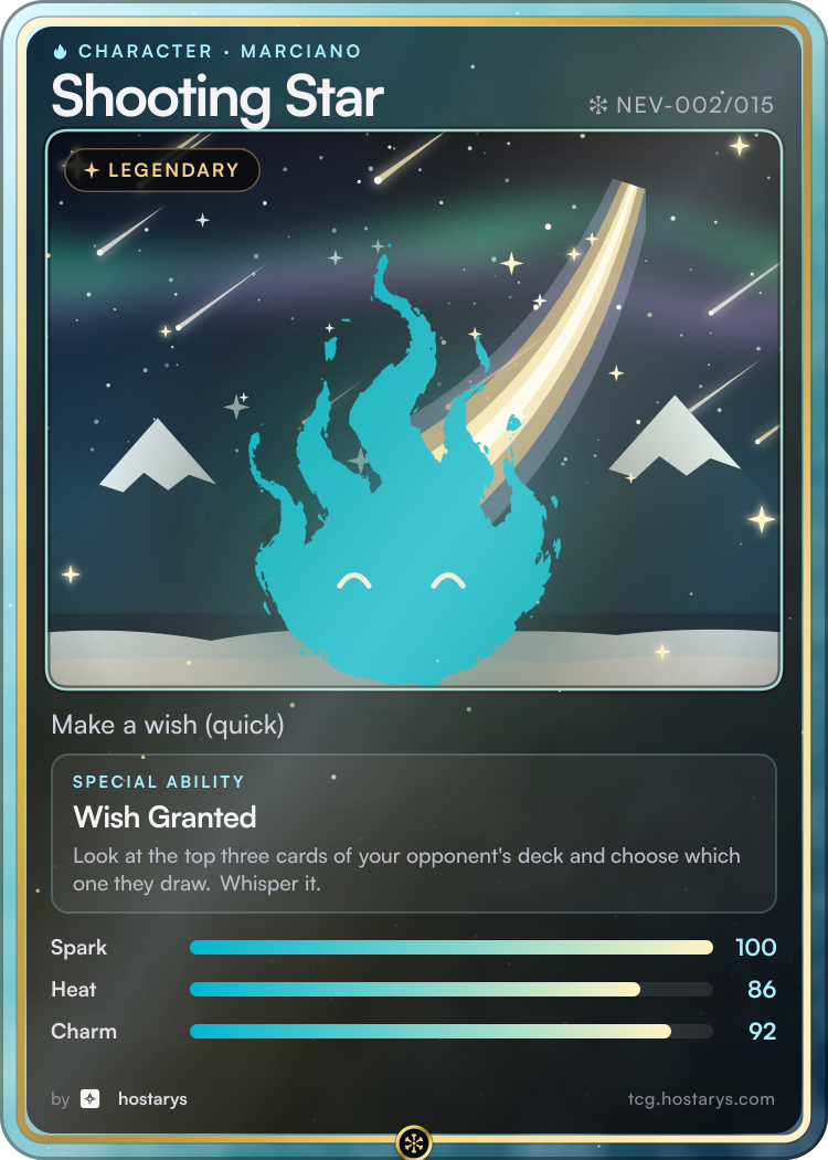 Shooting Star Marciano card, legendary character, NEV-002/015 (Stellar Snowfall)