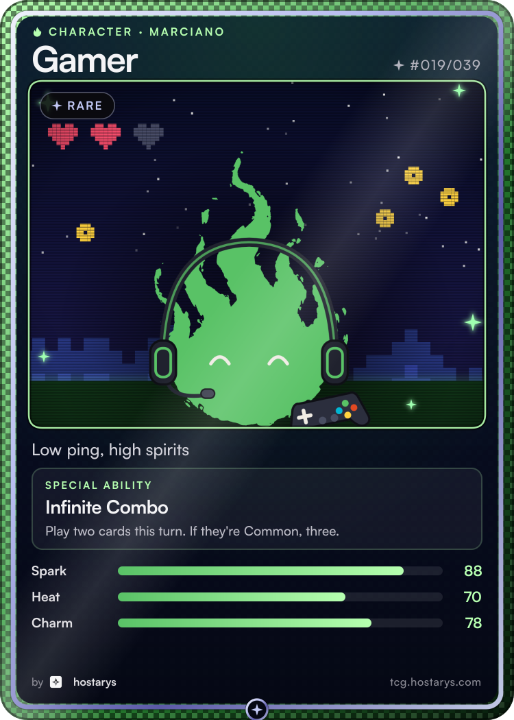 Gamer Marciano card, rare character, #019/039
