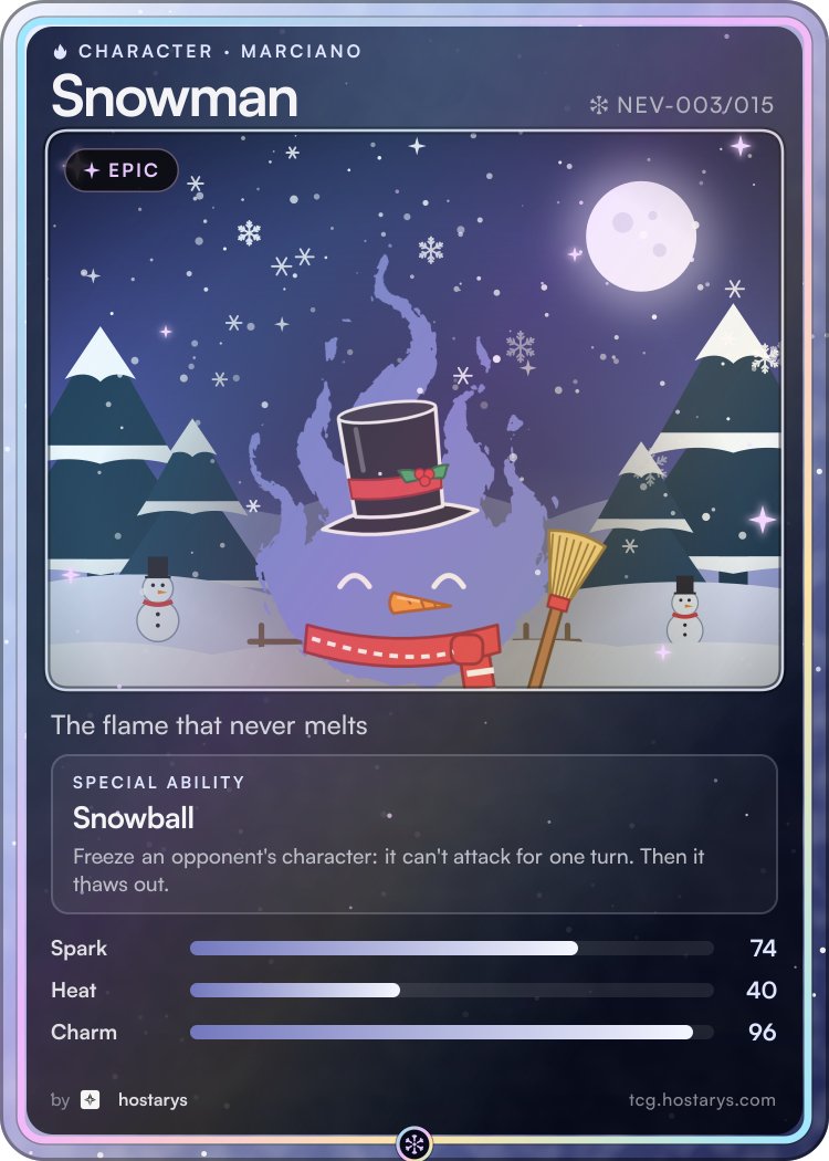 Snowman Marciano card, epic character, NEV-003/015 (Stellar Snowfall)