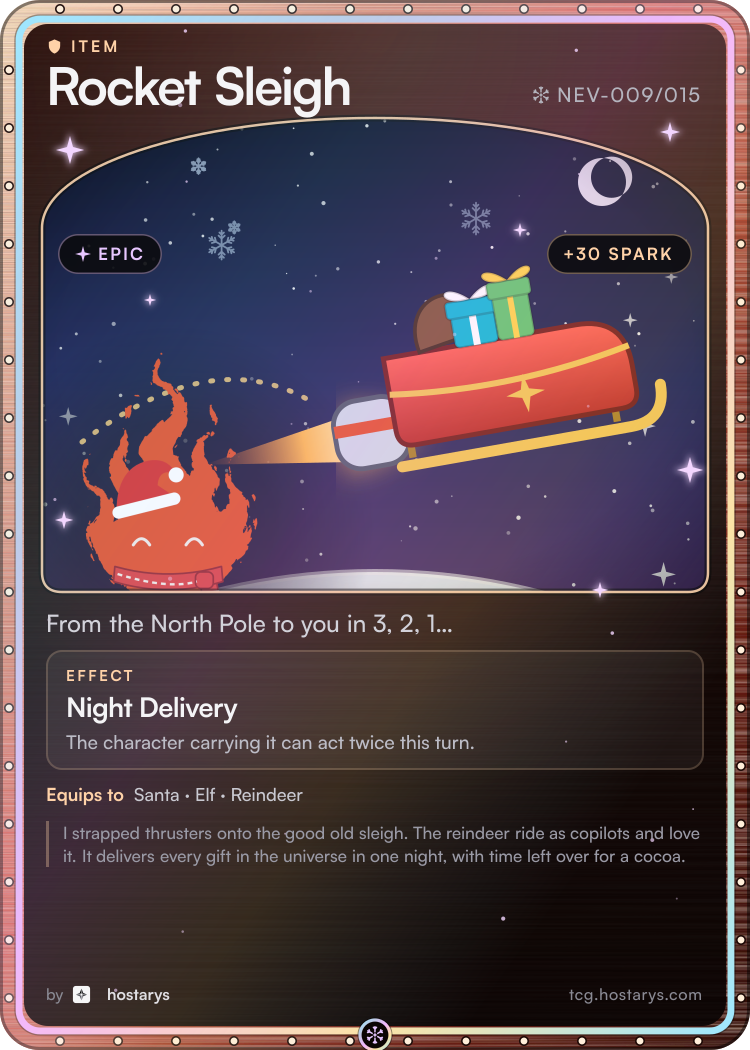 Rocket Sleigh card, epic item, NEV-009/015 (Stellar Snowfall)